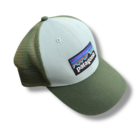 Patagonia Trucker Hat Mesh Cap Green Tan Logo Mountains Outdoor‎ Snap Back - Picture 3 of 8